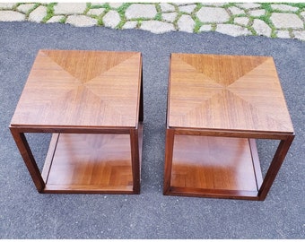 Mid Century Modern Walnut Cube Square Petite End Tables Lane 1345