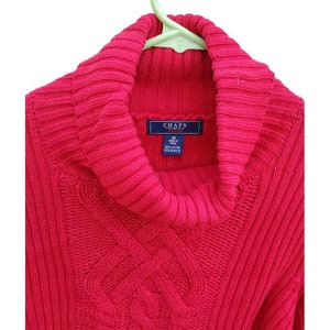 Chaps Ferrari Red Cable Knit Sweater Extra Long Sleeves Turtleneck Cotton Poly M image 2
