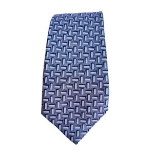 Men&#39;s Dress Necktie Tie Van Heusen Blue Gray Rectangle Geometric Pattern Silk