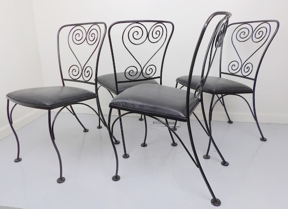 Patio Chairs Wrought Iron Antique Chair Set Metal Black Satin Etsy