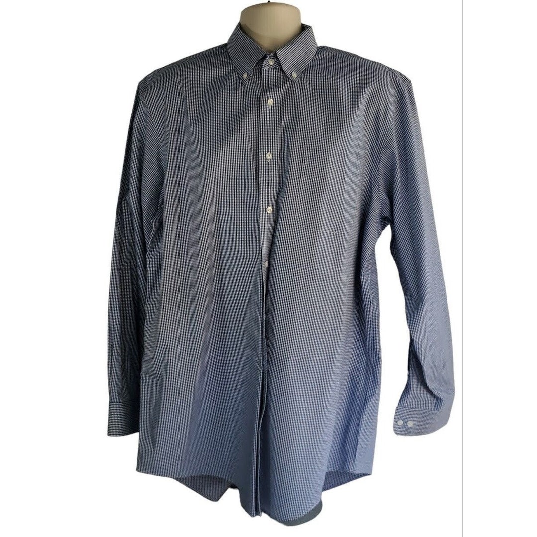 17.5 36T Tall Lands End Button Down No Iron Supima Blue Check Etsy