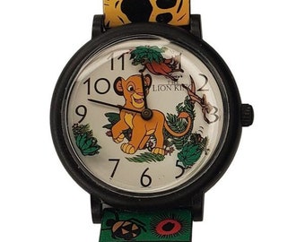 1990's Disney Lion King Simba Time Works Watch Reverse Painted Cartoon Band