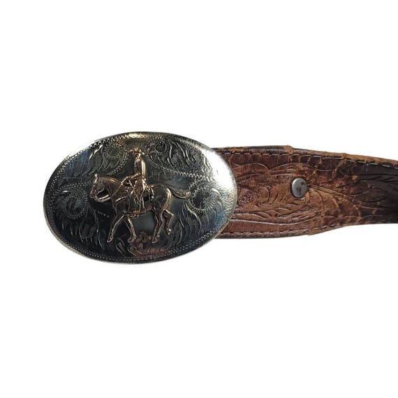 Jochens Inc German Silver Cowboy & Horse Belt Buckle Tooled  display picture 3