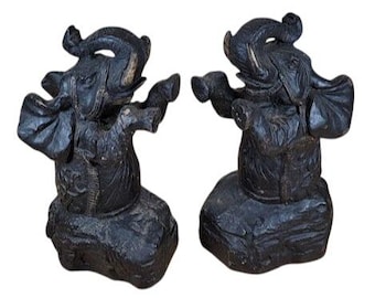 Cast Iron Elephant Bookends Heavy Pair Rustic Safari Decor M31