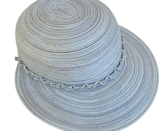 August Hat Company Straw Sun Hat Womens Beige Silver Chain Wide Brim H43