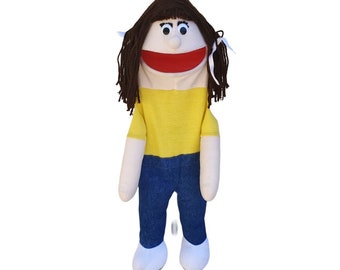 1987 Puppet Partners Girl Woman Yellow Blue Hand Puppet Educational Therapy