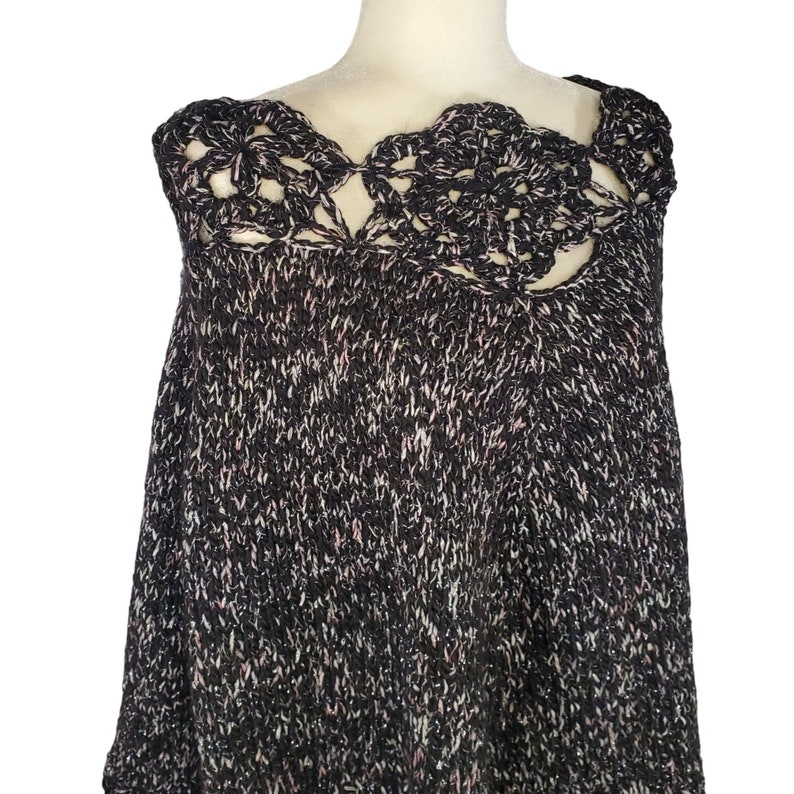 AMA Hand Made Argentina Top Blouse Cape & Beret Knit Crochet Set Black Lavender image 3