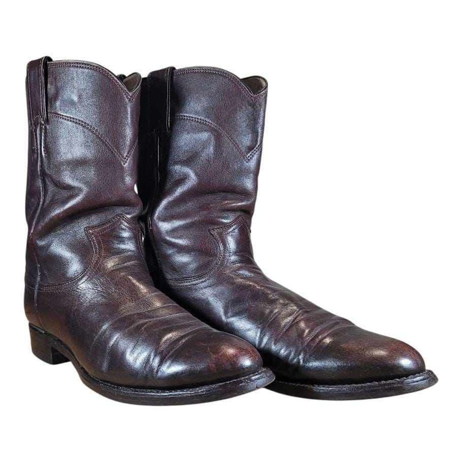 Vintage Justin 3162 Dark Brown Leather Roper Cowboy Boots Men's