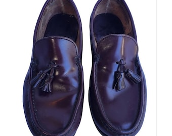 Vintage Italian Leather Woven Loafers - Dark Brown Slip on Shoes