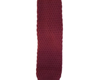 Lands End Burgundy Cotton Knit Men's Tie 1980's Retro Square Skinny Necktie M11