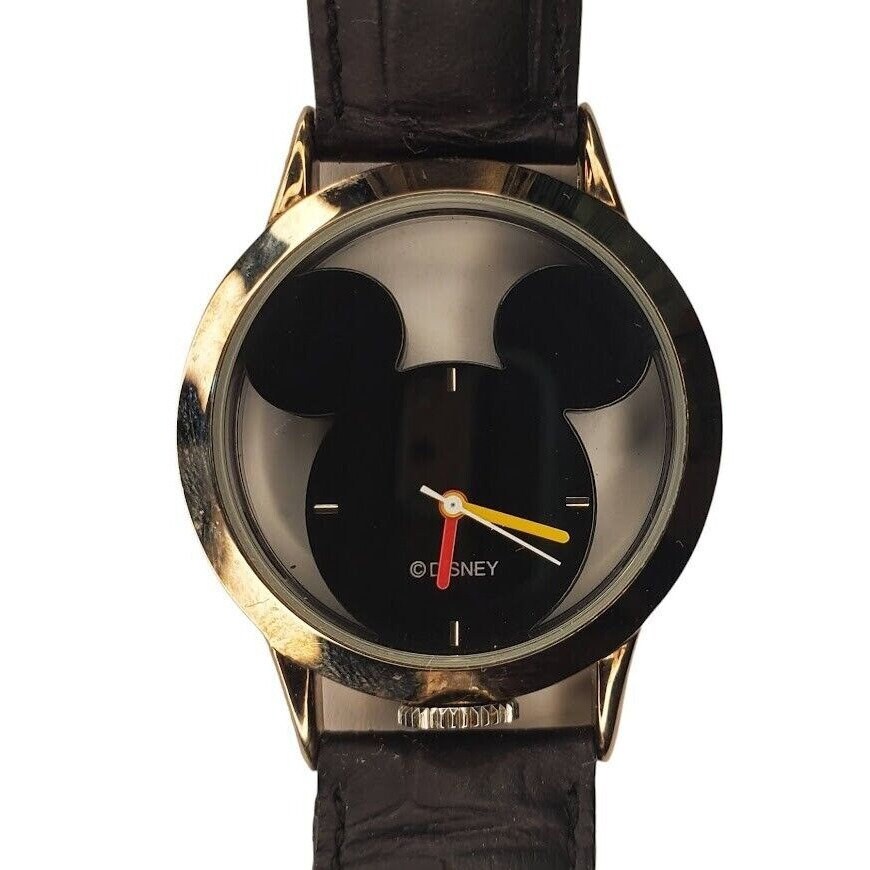 VTG Disney Mickey Mouse Black Façade Clear See Through Ladies Wrist Watch Runs! Mickey Mouse Disney Watch Silhouette See Through Novelty  main image 3