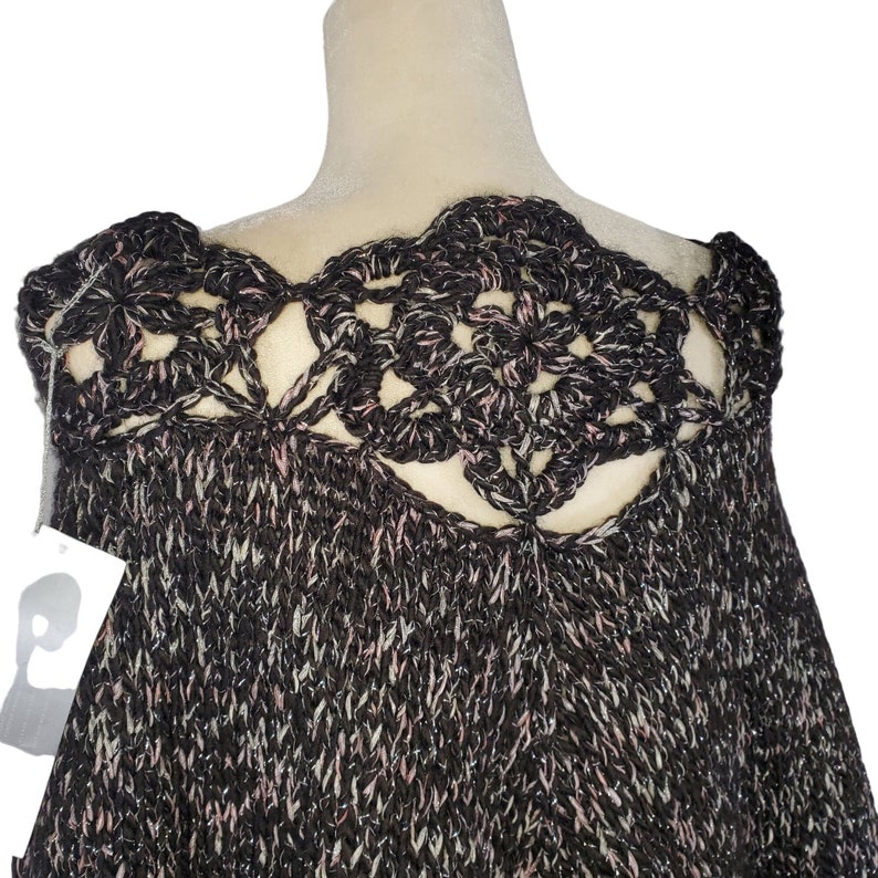 AMA Hand Made Argentina Top Blouse Cape & Beret Knit Crochet Set Black Lavender image 6