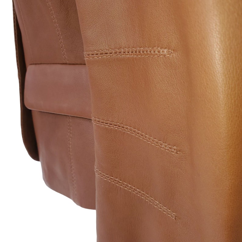 NEW Hoss Intropia Leather Jacket Crop Peplum Pockets Swoop Neck Buttons Brown 8 image 4