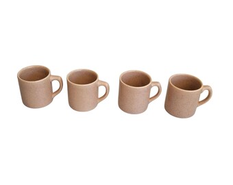 Set of 4 Peach Speckled Stoneware Coffee Mugs Vintage Mid Century Modern M37