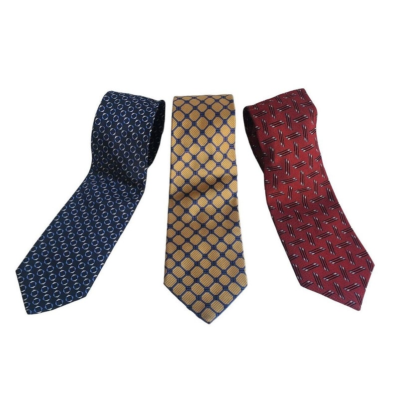 3 Genuine Lands End Ties Yellow Blue Red Gold Geometric Burgundy 60 Perfect 12 image 1