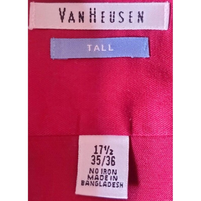 17.5 35/36 Tall Men's Dress Shirt Red Van Huesen Lux Sateen Dry Cleaned XL image 4