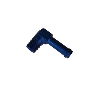 May include: A dark blue, 90-degree elbow fitting with a threaded end and a smooth, cylindrical outlet. The fitting has the text "AIRKED" stamped on the corner. The background is plain white.