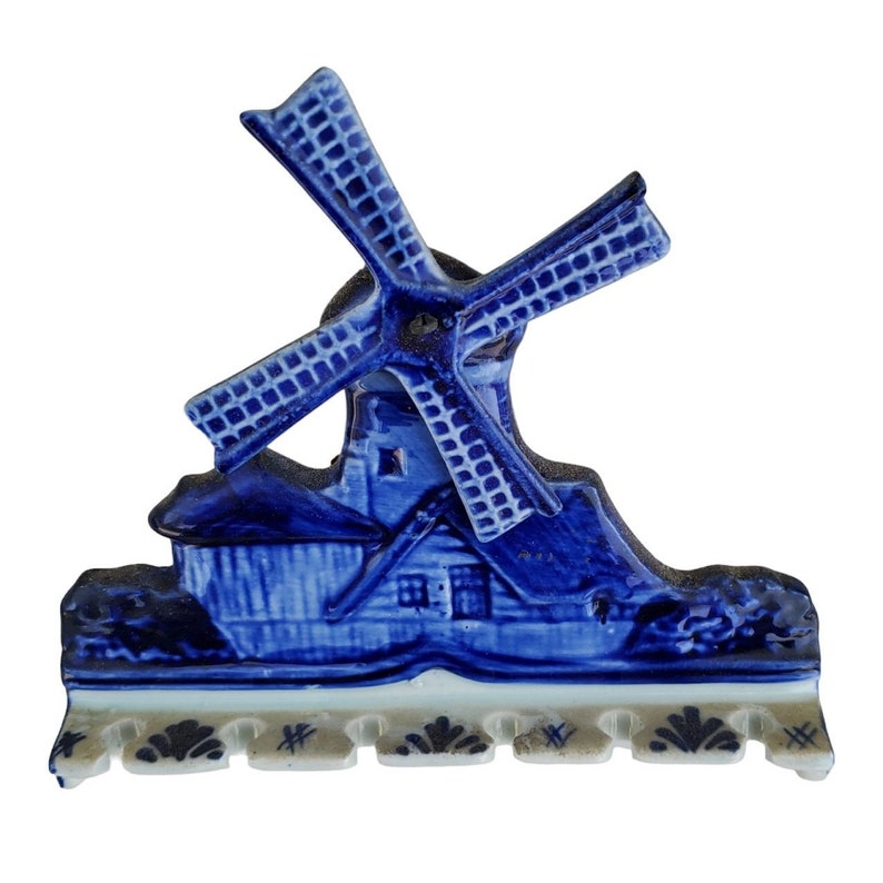 Vintage Royal Delft Blue Hand Painted Windmill Spoon Holder Rack Ceramic M6 image 1