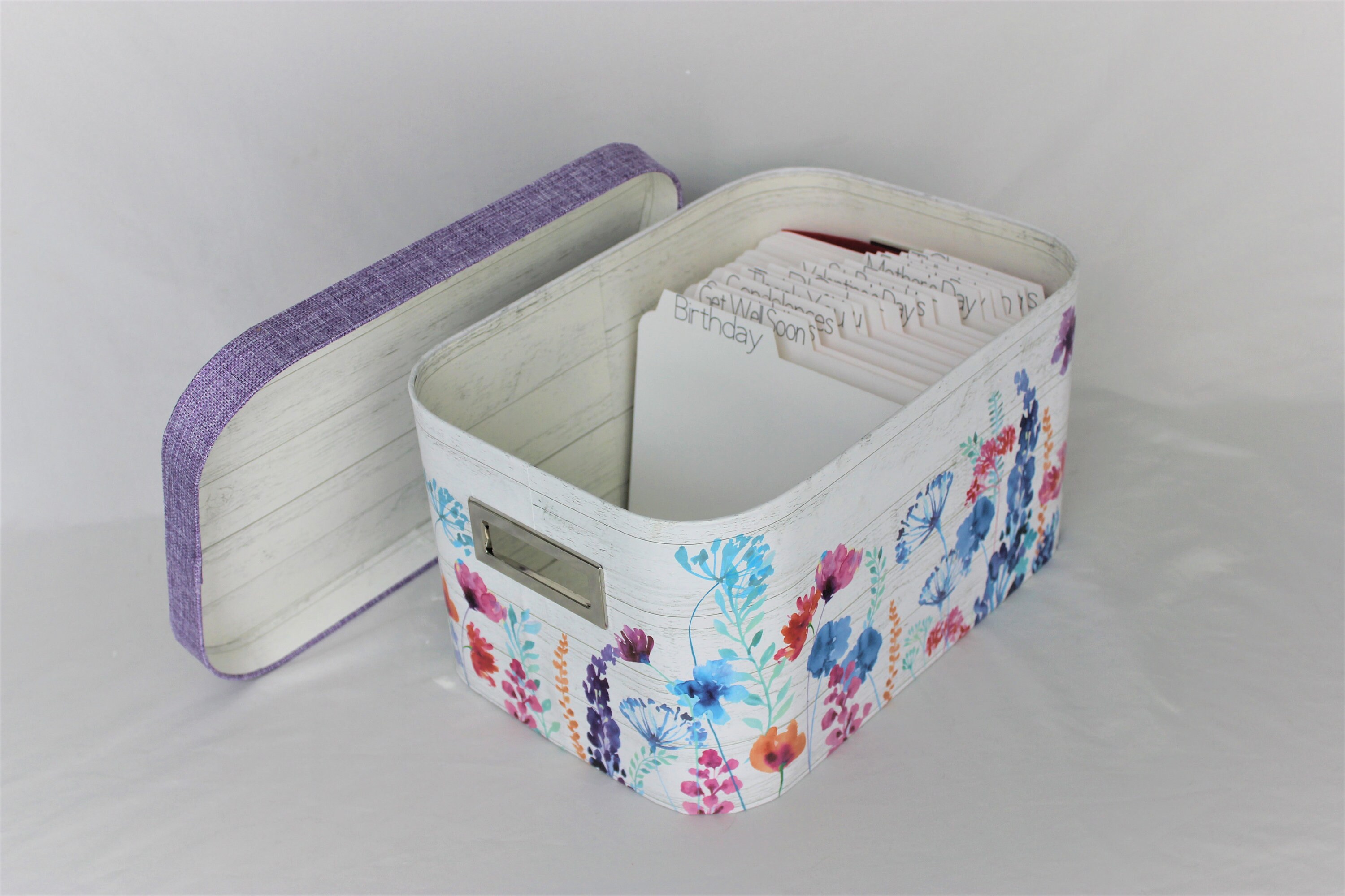 Greeting Card Organizer or Keepsake Box Purple Floral Etsy