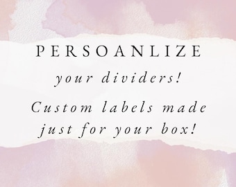 Greeting card divider personalization ONLY (to be purchased along with a box or dividers)