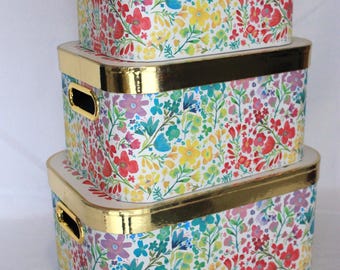 Greeting Card Organizer or Keepsake Box Rainbow Floral