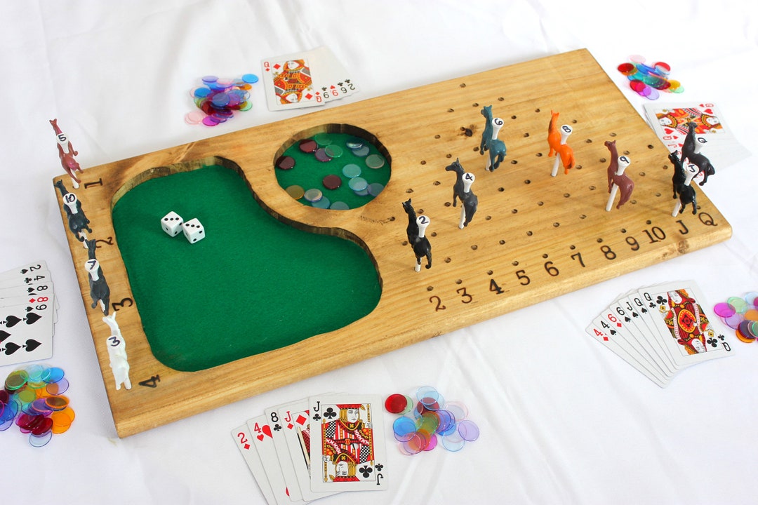 Horse Races Wood Handmade Party Game Race to the Top, Cards and Horses Game, Simple Gambling Fun