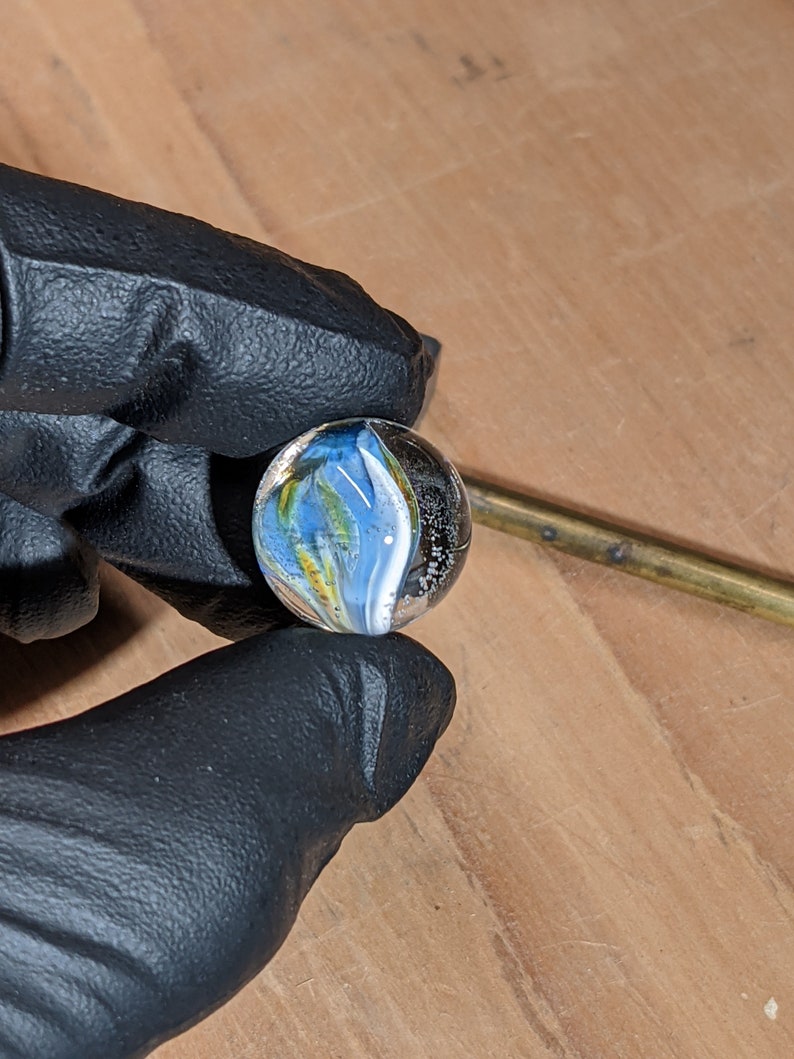 19mm marble; handmade glass marble; blue and white marble; unique glass marble