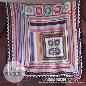 Crochet Blanket Pattern -  Scrapstasy Bohemian Throw Square Afghan Blanket - Digital Download