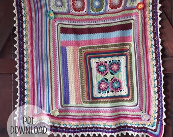 Crochet Blanket Pattern -  Scrapstasy Bohemian Throw Square Afghan Blanket - Digital Download
