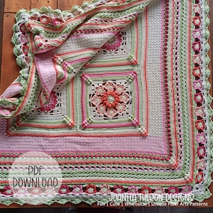 Crochet Blanket Pattern -  Annatjies Garden Throw Square Afghan Blanket - Digital Download