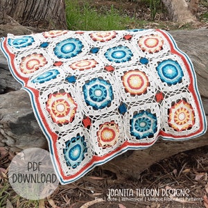 Crochet Blanket Pattern -  The Cassiopeia Throw Square Afghan Blanket - Digital Download
