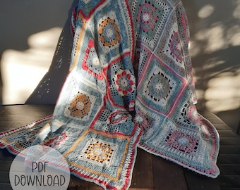 Crochet Afghan Blanket Pattern: 25 Block Throw (Digital Download)