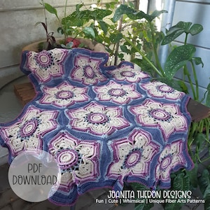 Crochet Blanket Pattern -  Passion Flower Hexagon Lap Throw Blanket - Digital Download