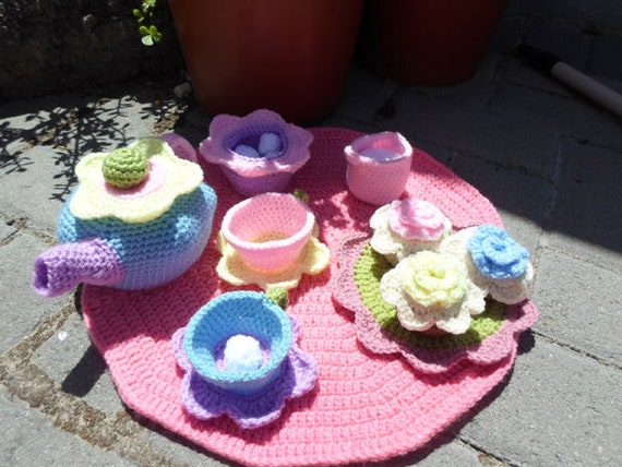 CROCHET PATTERN  Flower Garden Crochet Tea Play Set Pattern