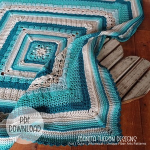 Crochet Blanket Pattern -  Modernella Throw Square Afghan Blanket - Digital Download