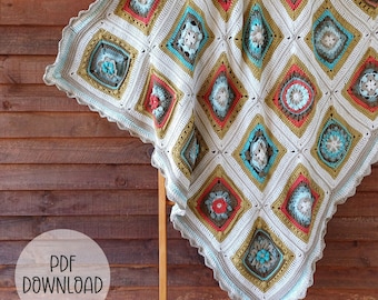 Crochet Afghan Blanket Pattern: 25 Block Throw (Digital Download)