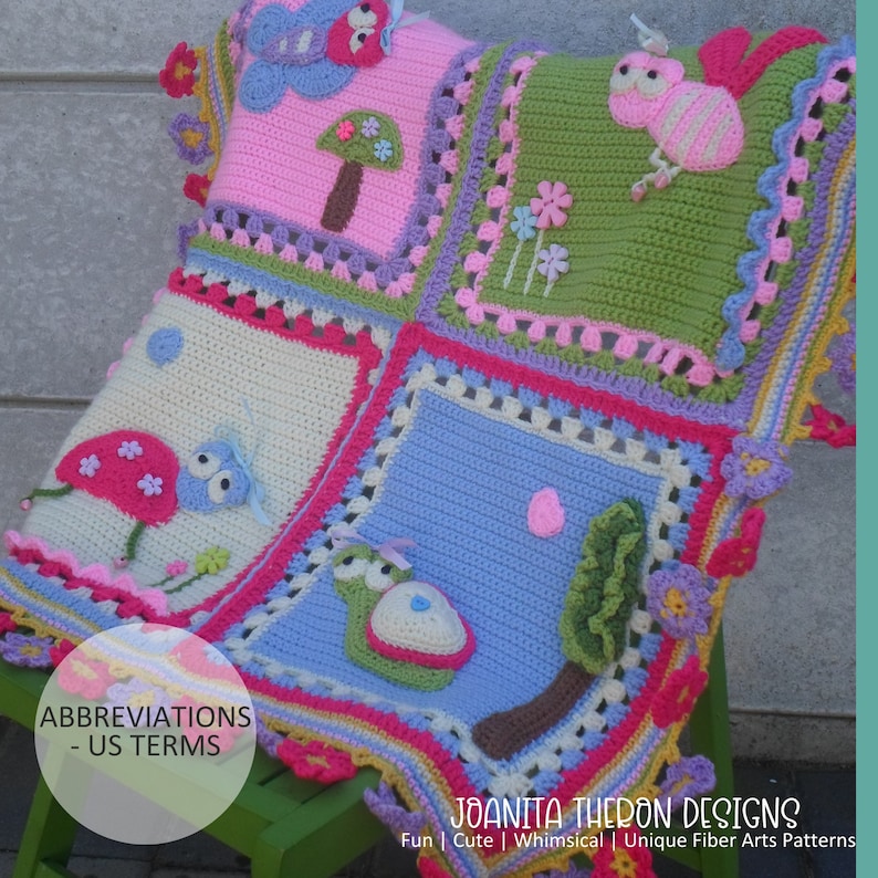Crochet Blanket Pattern - Whimsical Garden Bug Square Baby Blanket ...