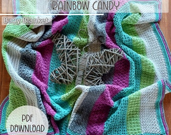 Crochet Blanket Pattern -  Rainbow Candy Baby Blanket - Digital Download