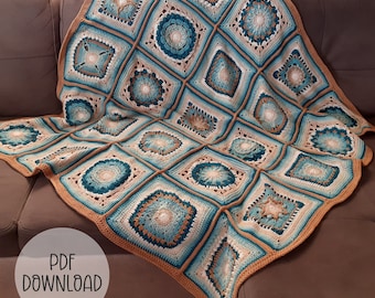 Crochet Afghan Blanket Pattern: 25 Block Throw (Digital Download)