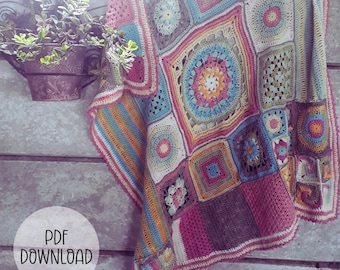 Crochet Blanket Pattern -  Scrapsrific Throw Square Afghan Blanket - Digital Download