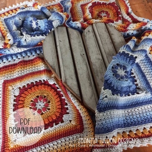 Crochet Blanket Pattern -  Eliza Throw Square Afghan Blanket - Digital Download