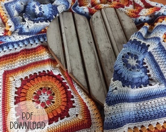 Crochet Blanket Pattern -  Eliza Throw Square Afghan Blanket - Digital Download