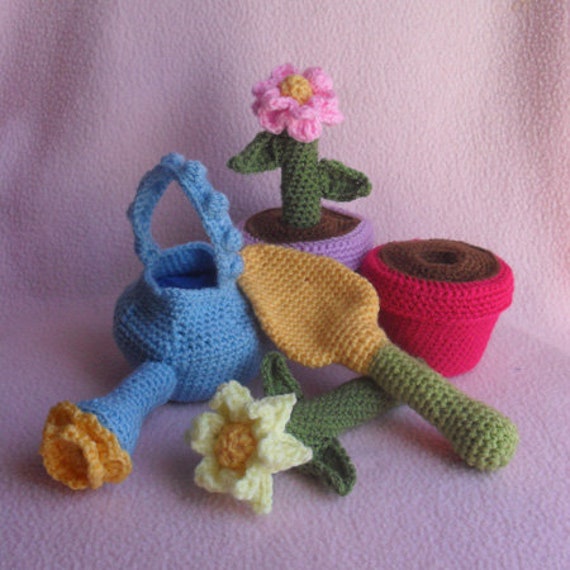 CROCHET PATTERN  Flower Pot Garden Crochet Play Set Pattern