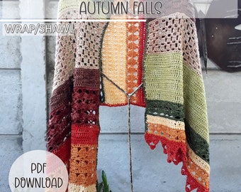 Crochet Wrap Shawl Pattern -  Autumn Falls Wrap - Digital Download