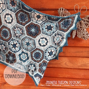 Crochet Blanket Pattern -  Blues Melody Hexagon Lap Blanket - Digital Download
