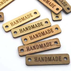 100 Wooden Product Tags - 0.4 x 1.6 Inches - laser cut and engraved - knitting tags, crochet tags