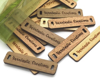 50 Wooden tags 0.5x2" laser cut and engraved - customized with your text or logo