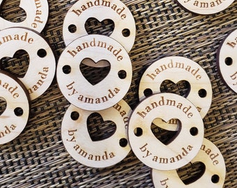 50 Wooden Product Tags - 1 Inch- laser cut and engraved - Knitting Tags, Crochet Tags, Custom Tags