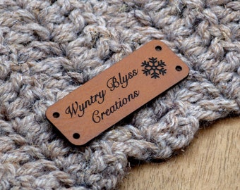 50 Custom Faux Leather Tags 0.75x2 inches - Personalized labels, Custom Labels, Knitting Labels