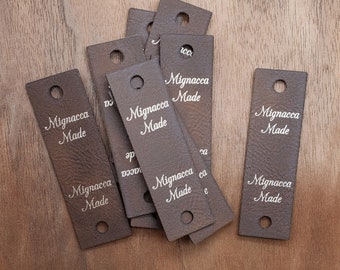 Faux leather labels 0.85x2.75 inches - Labels for rivets - Knitting labels, Personalized labels, Vegan leather , Crochet labels